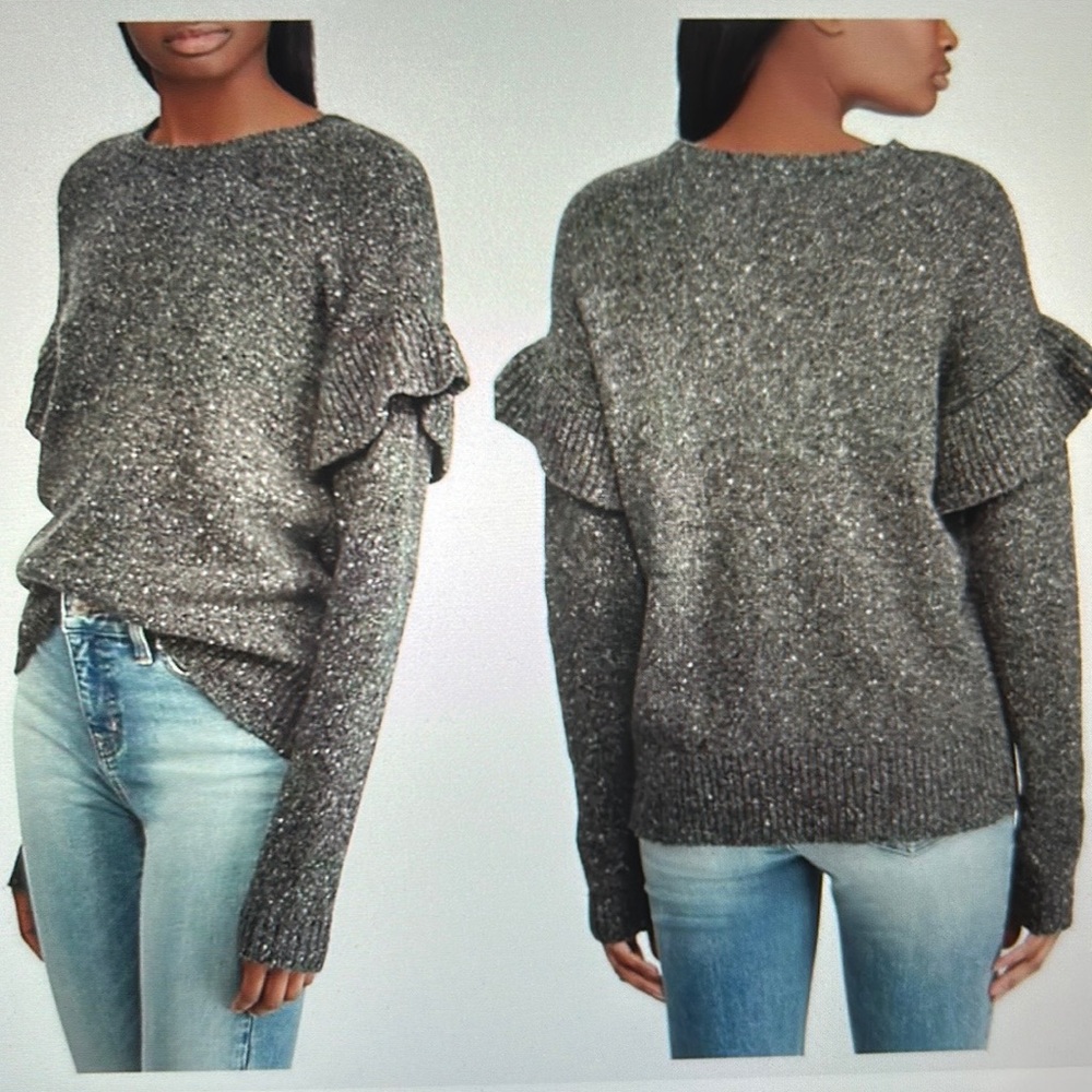 Ralph Lauren Gray Kristi Ruffle Trim Sweater Pullover Large New